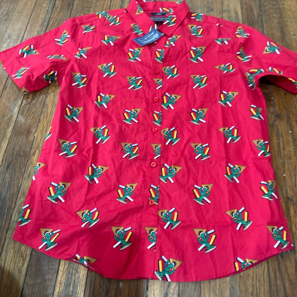 American Rag Bright Red Short-Sleeve Printed Button-Down Shirt